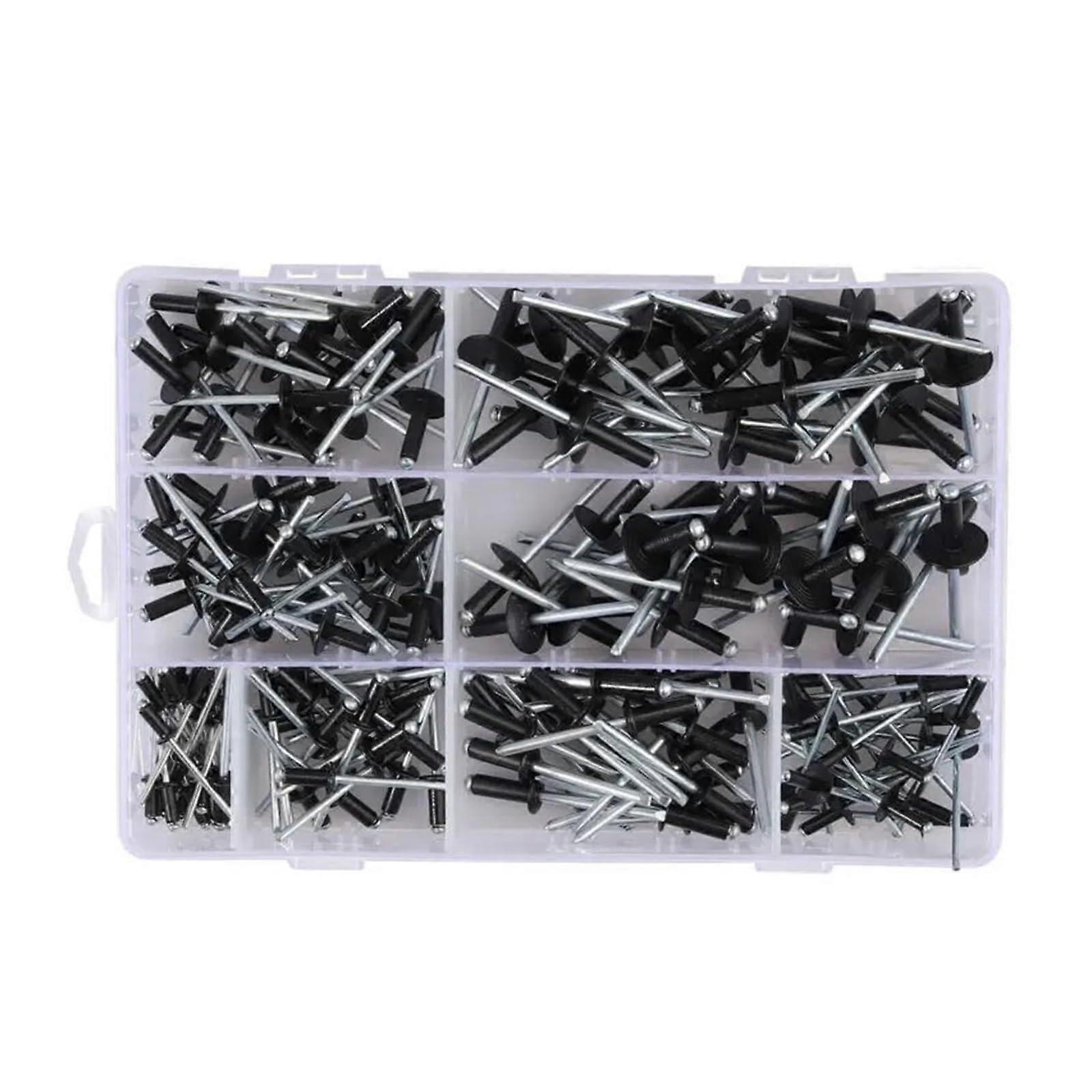Rivets 200pcs/Set Assorted Black Rivets Blind Holes Large Flange 8-18mm Aluminum Alloy Tool Part Kits