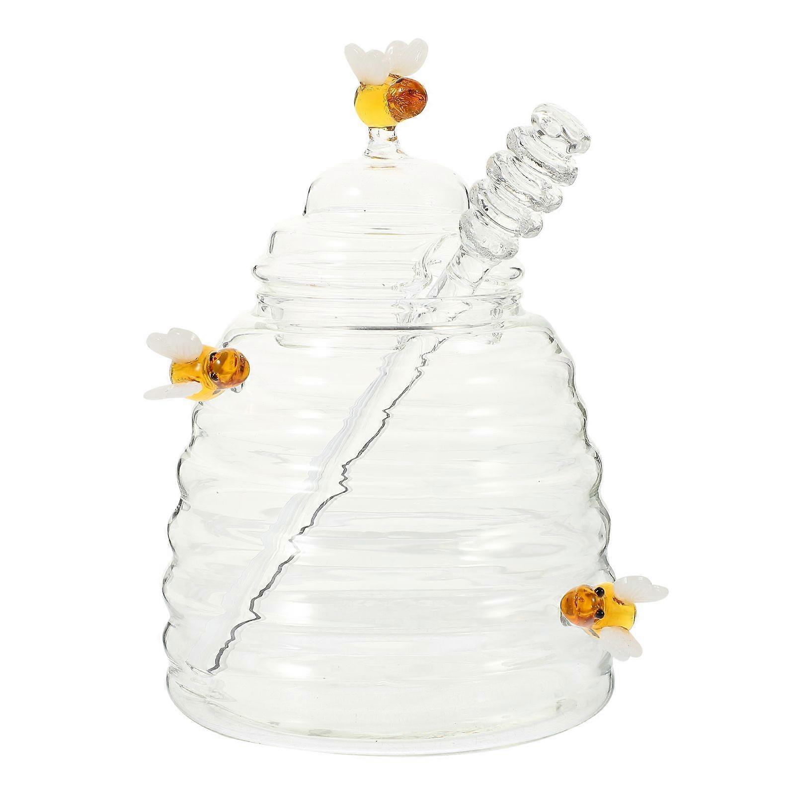 1 Set of Honey Jar with Dipper Glass Honey Jar Transparent Honey Dispenser Home Syrup Jar