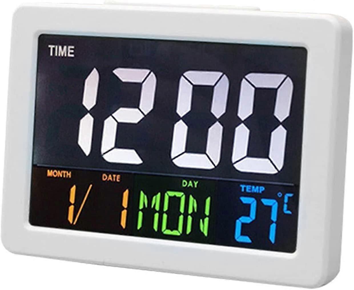 Led Digital Alarm Clock, Electronic Travel Alarm Clock with Calendar & Temperature Snooze Function Battery Alarm Clocks Bedside with 8 Alarm Sounds, B