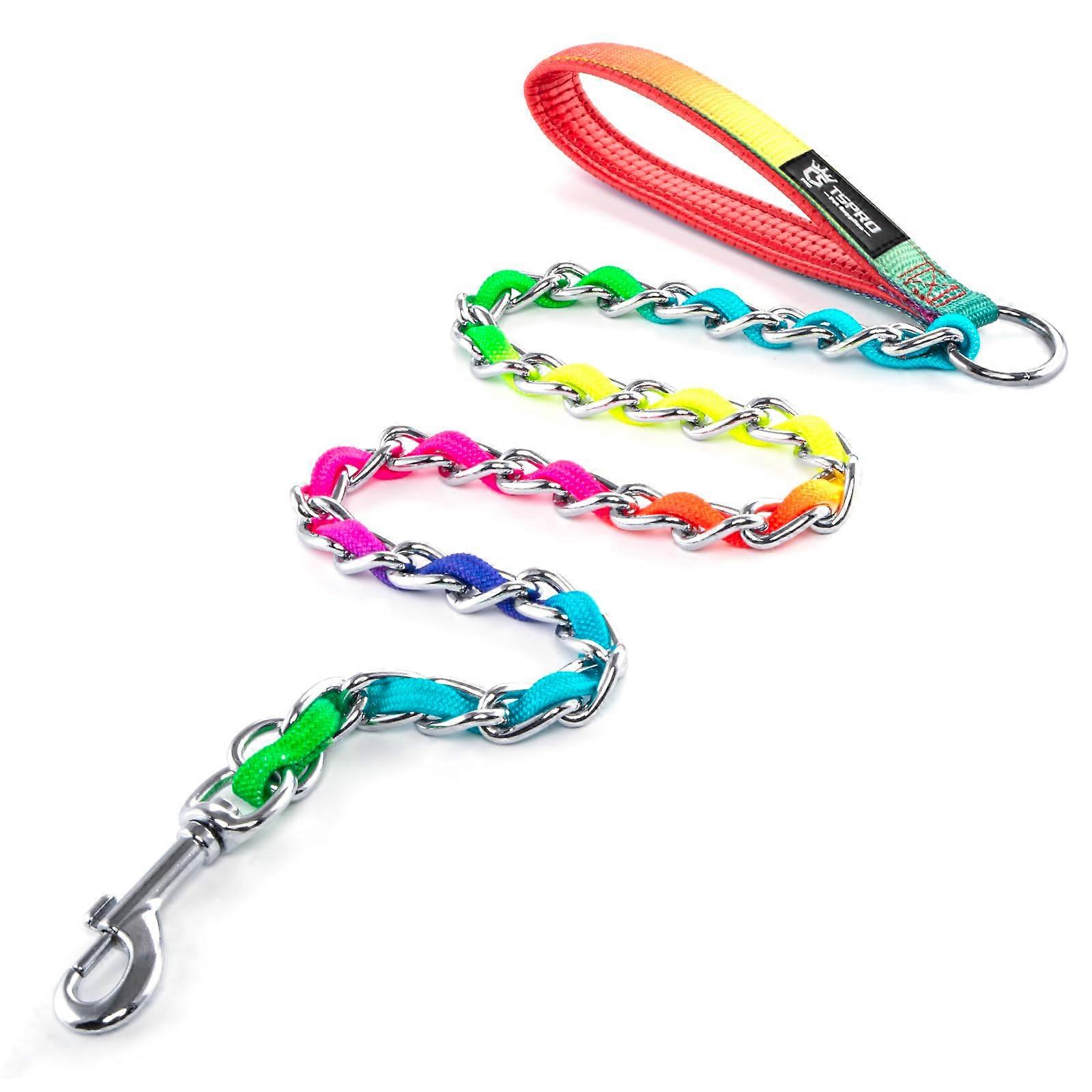 Chew Proof Rainbow Dog Leash Stainless Steel Dog Leash Metal Chain Training Dog Leash with Soft Handle for Medium Large Dog