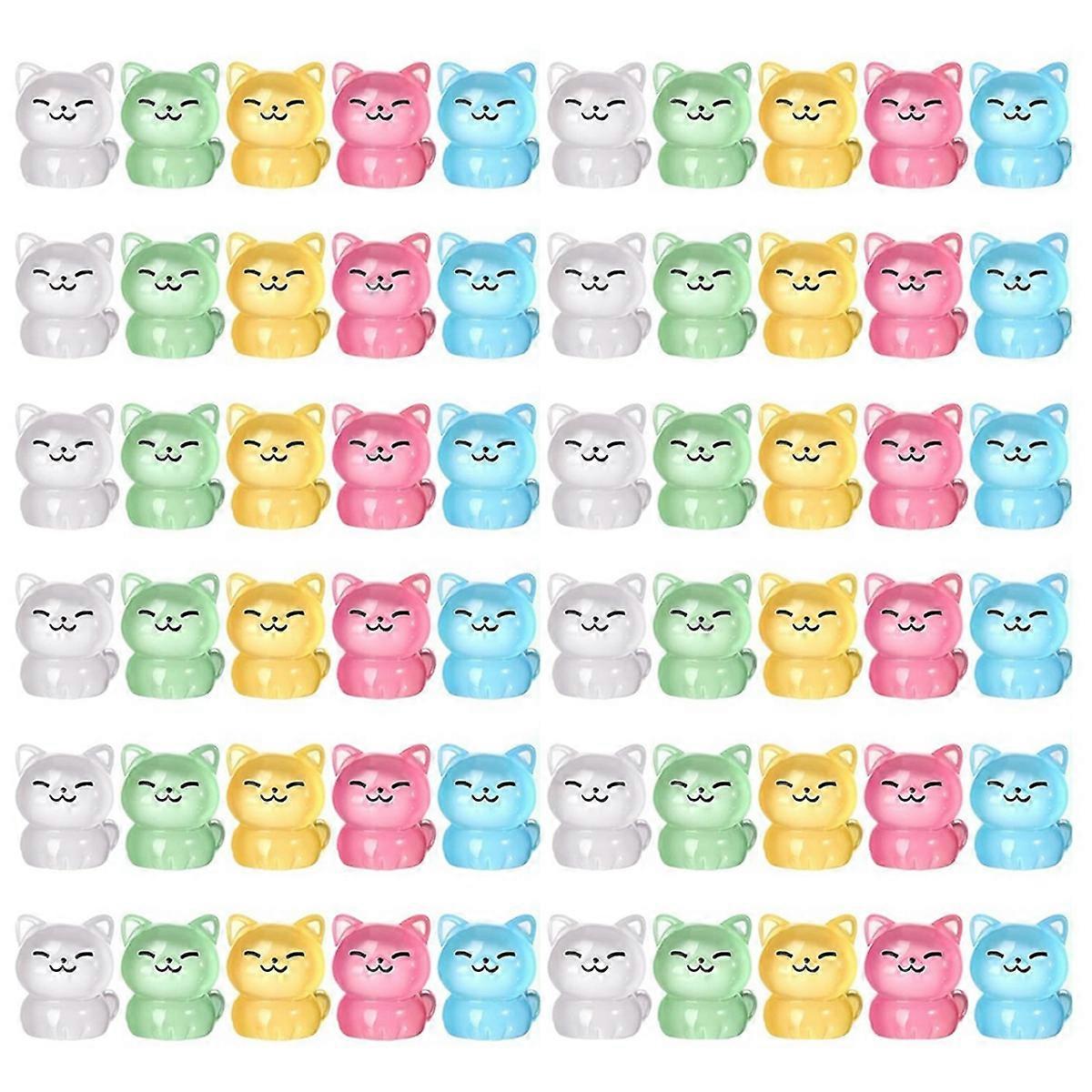 60 Pcs Luminous Miniature Cat Figurines Resin Cute Small Cat Figures Glow in the Dark Mini Resin Ani
