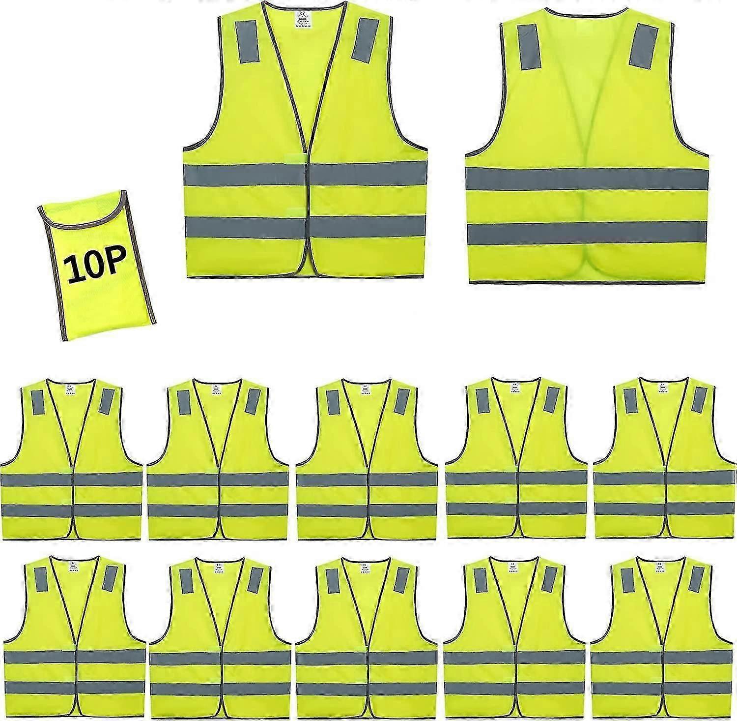 Pockets Safety Vest 10 Bulk Pack -yellow Reflective High Visibility Class 2 Construction Working Vest