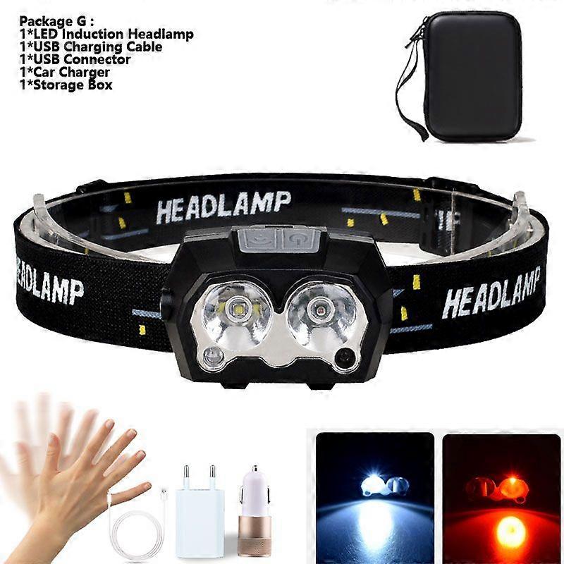 2020 8000LM LED Headlamp USB Rechargeable Built-in Battery Inductive Sensor 4 Modes Flashlight for Running Fishing