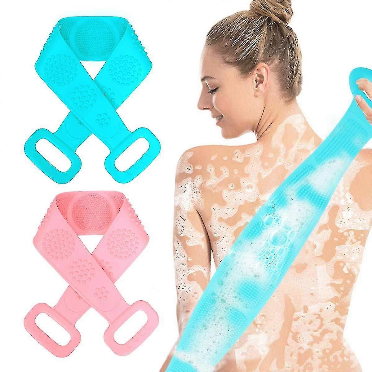 Silicone Bath Body Brush Exfoliating Back Scrubber Double Side Brushes 2 Pack 70cm