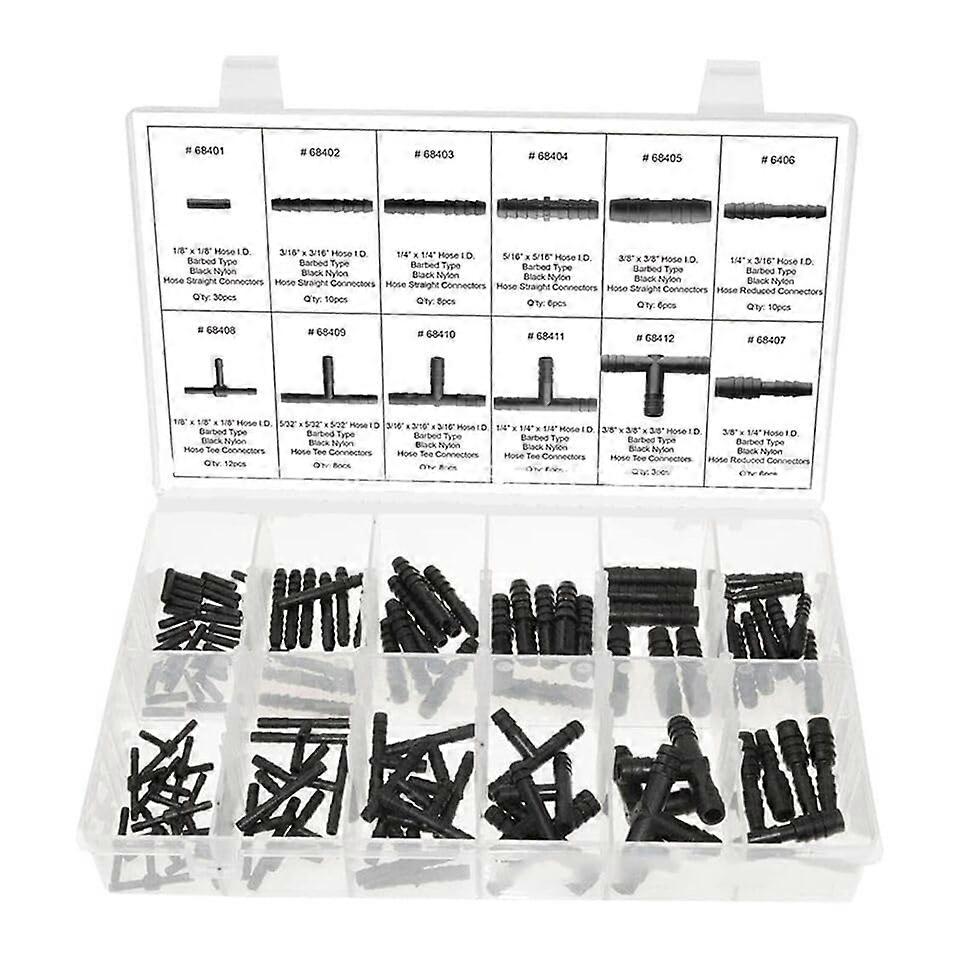 113 Pieces Car Hose Connector Assortment Reducer Set - Straight T Connector for Automotive Fluid Lines, Durable Plastic, Universal Fit