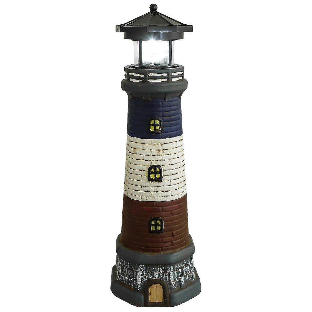 Solar Lighthouse - Black Nautical Outdoor Solar Powered Lighthouse with Rotating Beacon and Waterproof Design