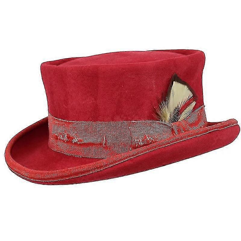 Mid Crown Red Top Hat Unisex Hat Steam Punk Hat Cylinder Wool Felt Top