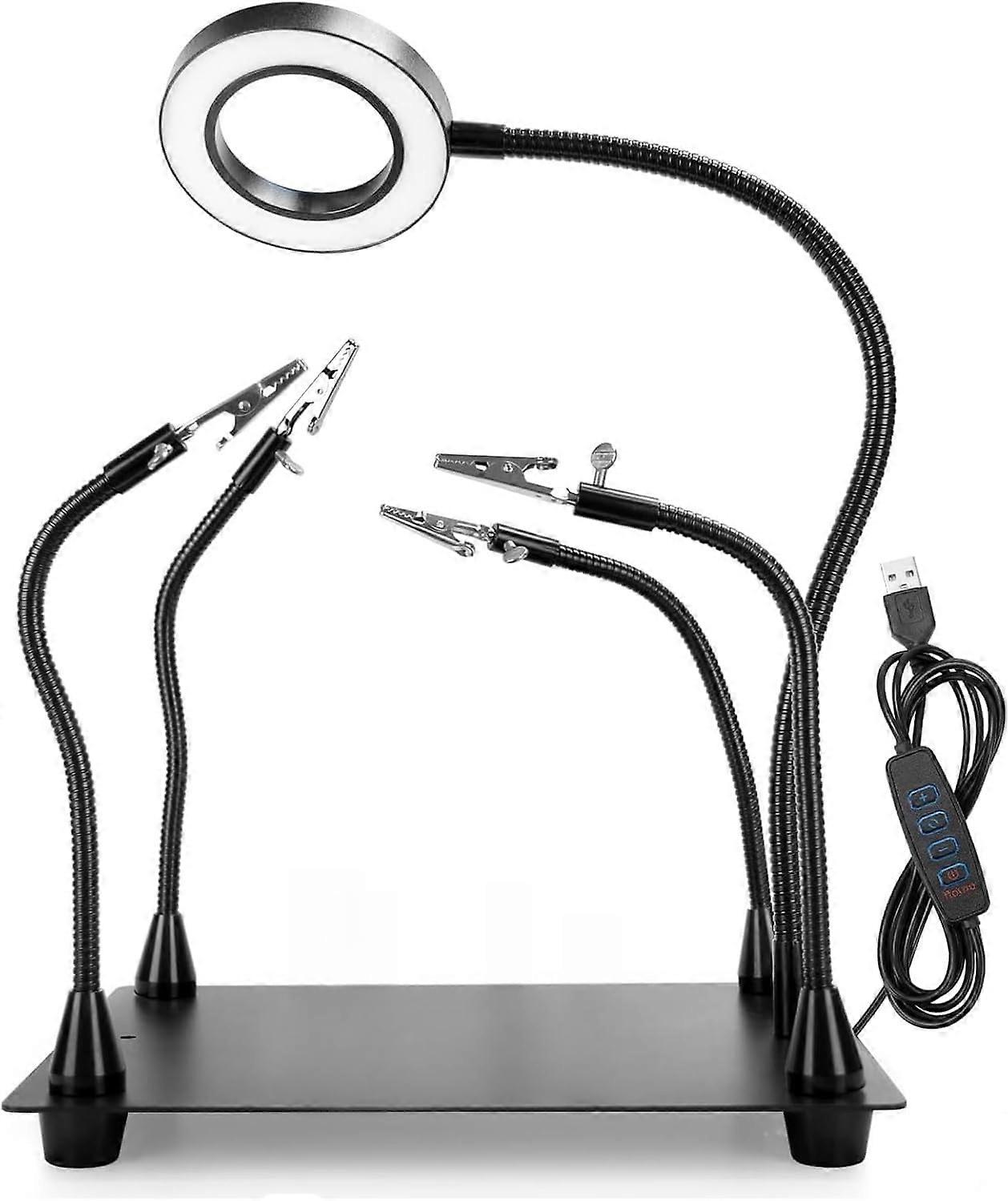 Helping Hands Soldering, PCB Holder Soldering Station Third Hand Tool with 5X Magnifying Glass with Light