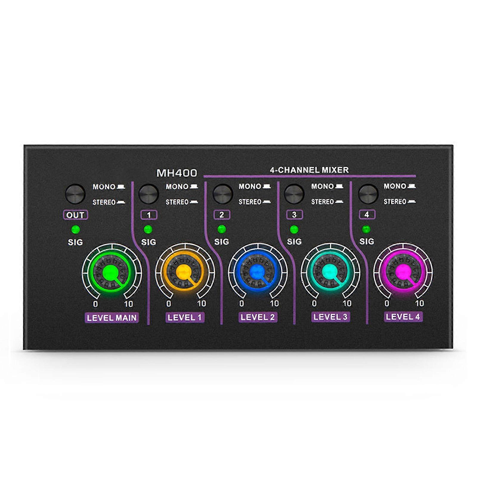 Ultra-Compact Audio Mixer 4-Channel Professional Sound Mixer High Performance Stereo Mixer Ultra-Low Noise Amplifier