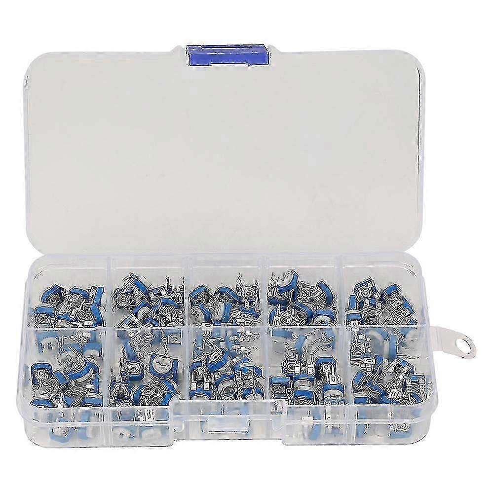100Pcs 10 Values Blue White Variable Resistor Trimmer Pot Electronic Component with Box RM065 YEMAA