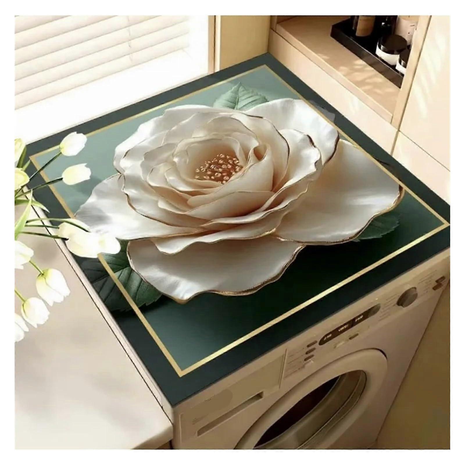 Dustproof Washing Machine Mat with Anti-Slip Design, 3D Flower, Quick-Dry, Absorbent, 30x40cm