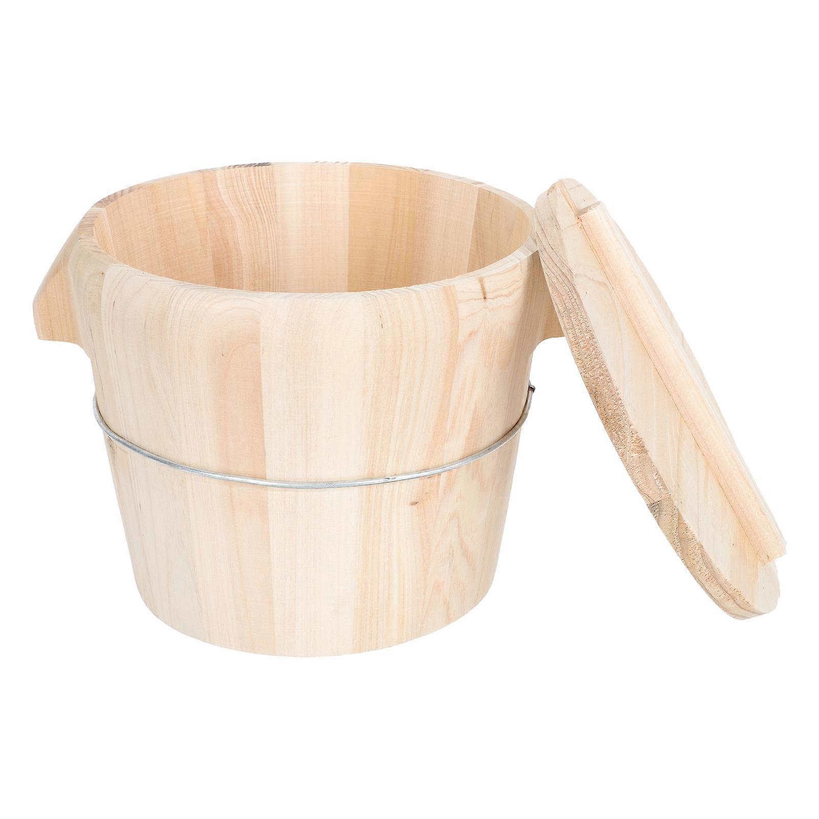 Wooden Rice Steaming Container with Lid for Home Use Made of Synthetic Material Light Brown 1 Set