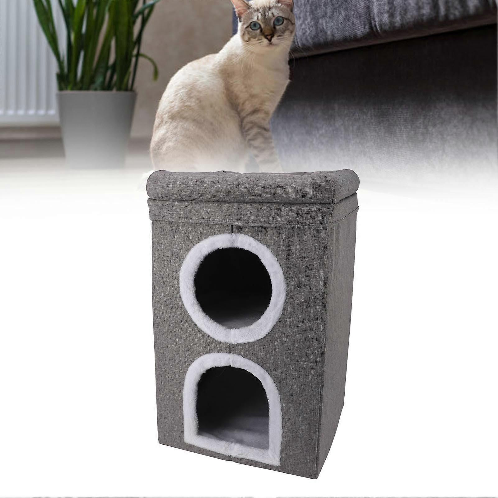 Cat Cube House Multipurpose 3 Layers Large Space Warm Windproof Scratch Resistance Collapsible Cat House for Indoor