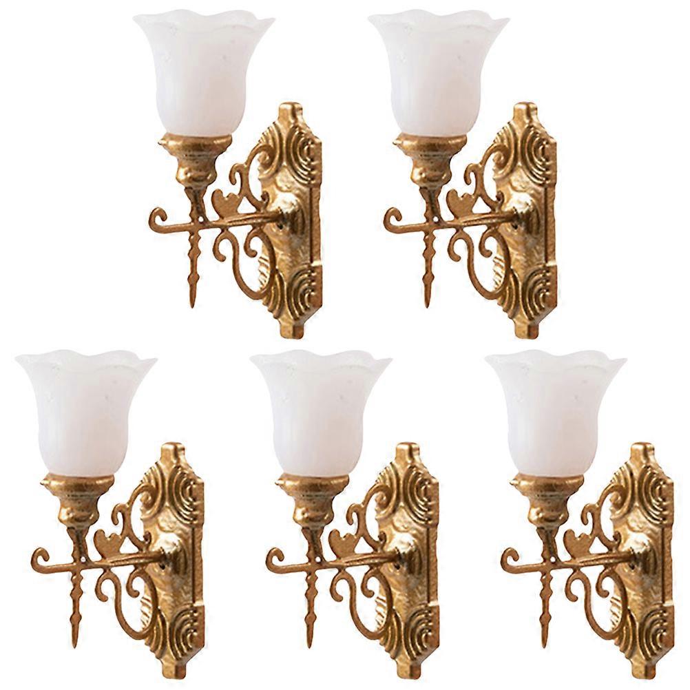 5pcs Mini Wall Lamp Simulation Miniature Wall Lights for Sand Table Decor – Chic Design, Warm Yellow Light, Durable Material
