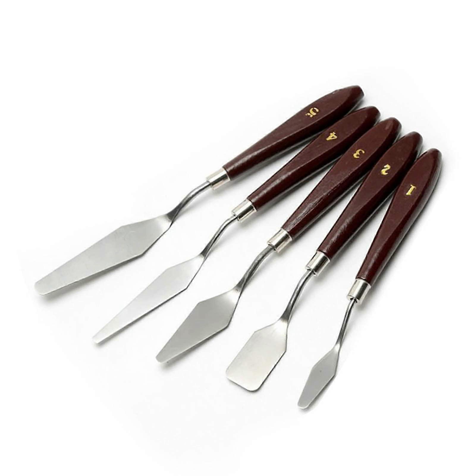 Stainless Steel Color Palette Knife Set, 5 Pieces, Durable Oil Painting Scraper with Wood Handle for Artists and Students