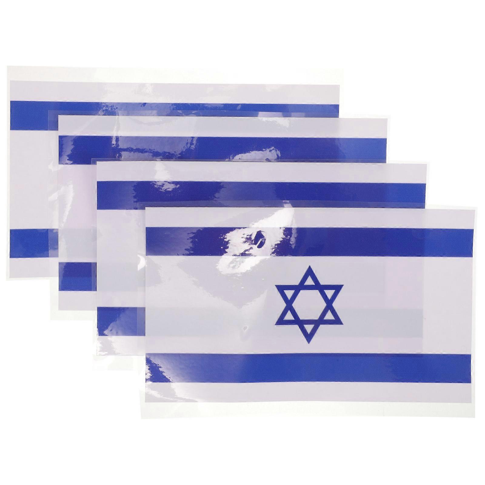 Car Sticker Israel Flag Decal Vehicle Decoration Hides Scratches Blue 14.00X8.30X0.10CM Rectangular National Flag Design Car Accessories 4Set