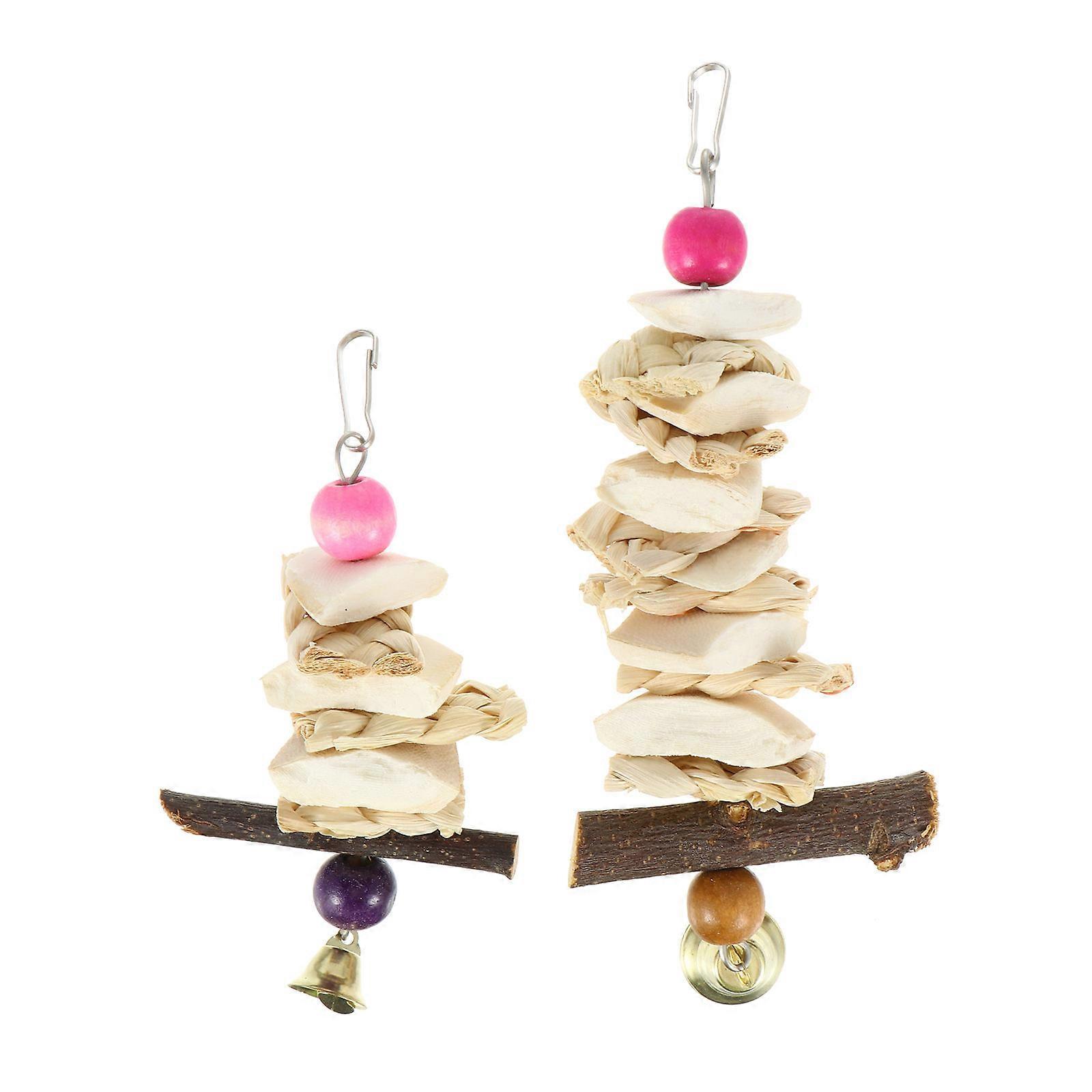 Bird Block Toy Hanging Cockatiel Toy Cuttlebone Chew Toy Pet Bird Molar String Parrot Bite Toy 2Pcs