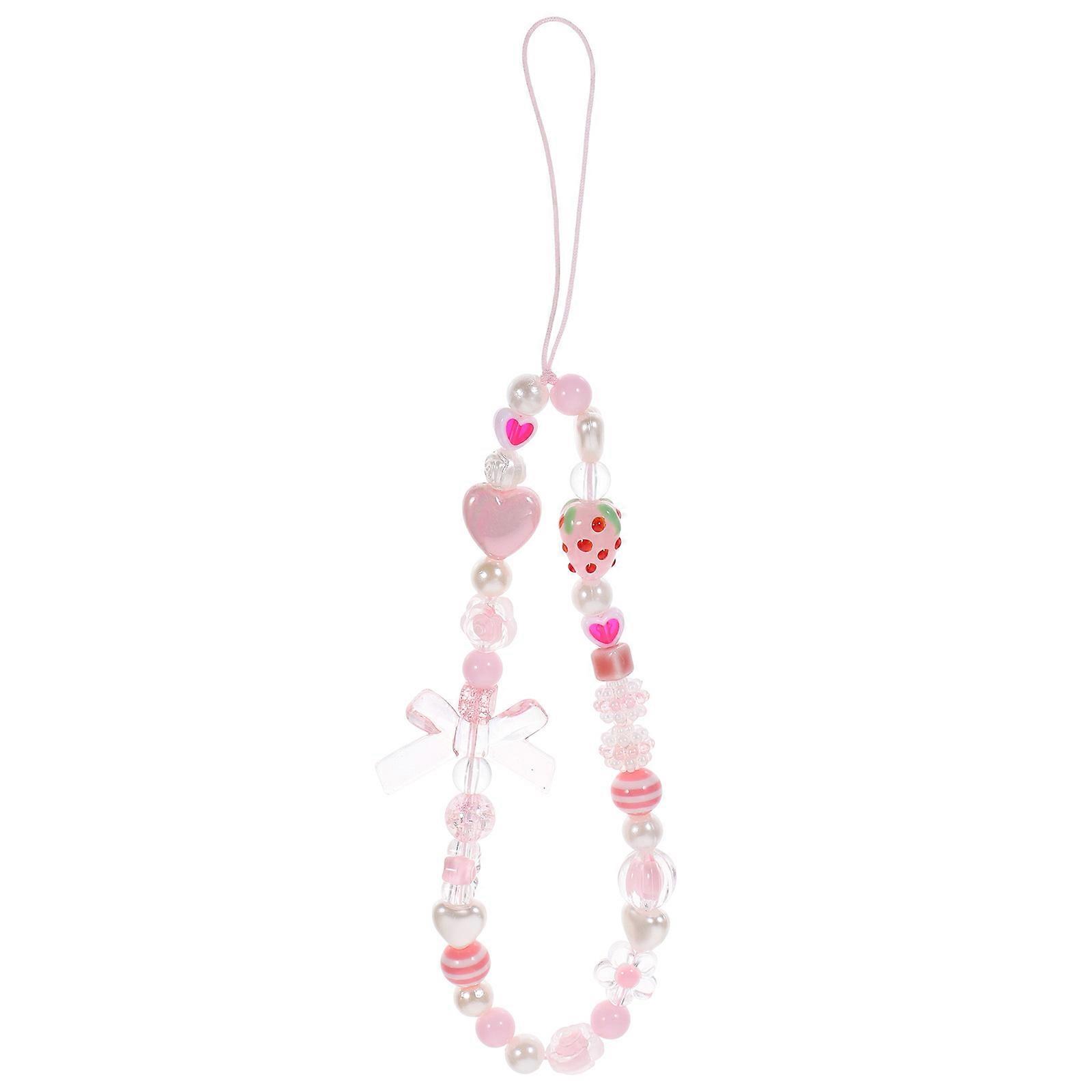 Phone Charm Cute Strawberry Bowknot Heart Design Phone Chain Phone Decoration Assorted Color 15X2CM 1Set