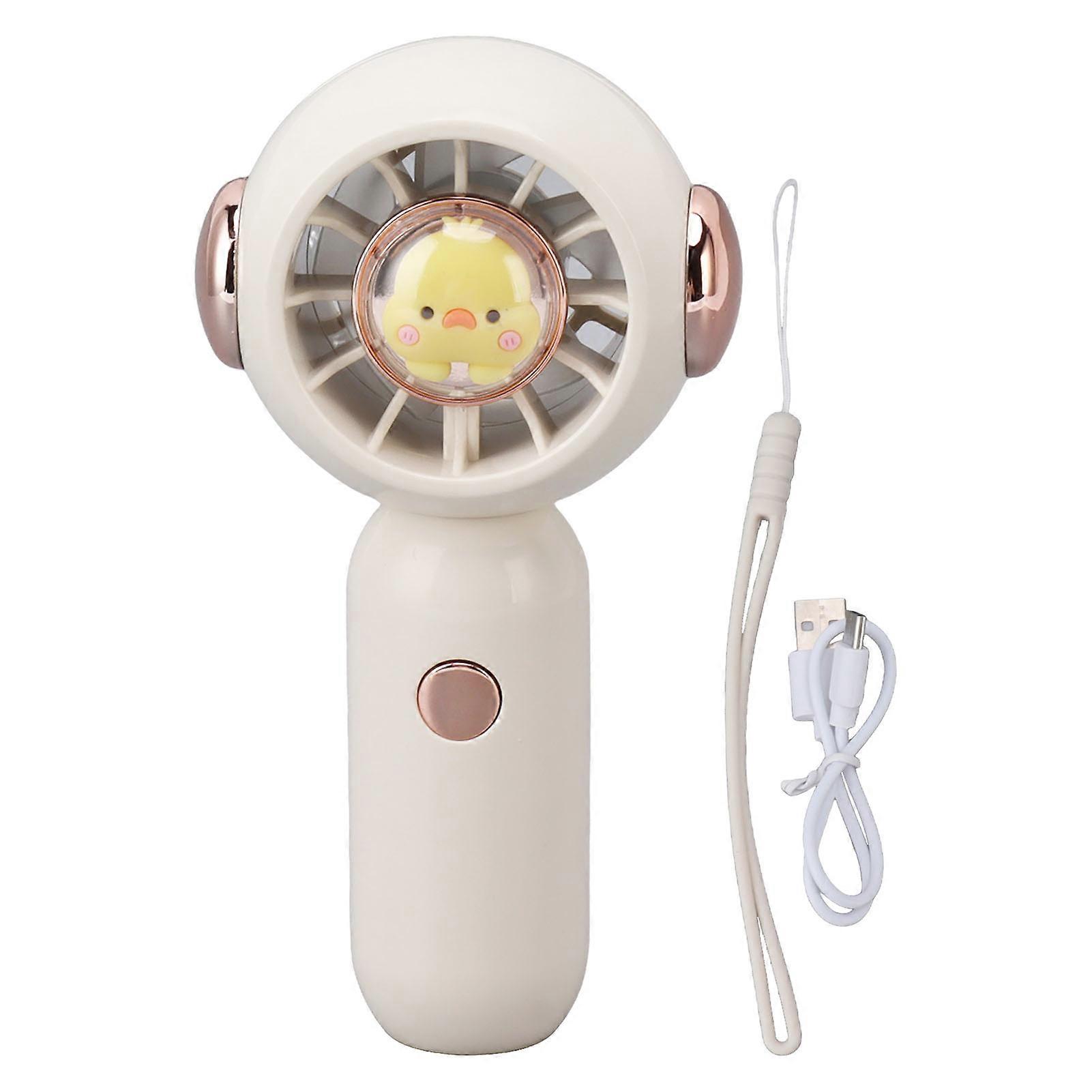 白いハンドヘルドポータブルファンUSB充電動物漫画パターン屋外旅行用の低ノイズ調整可能なハンドファン