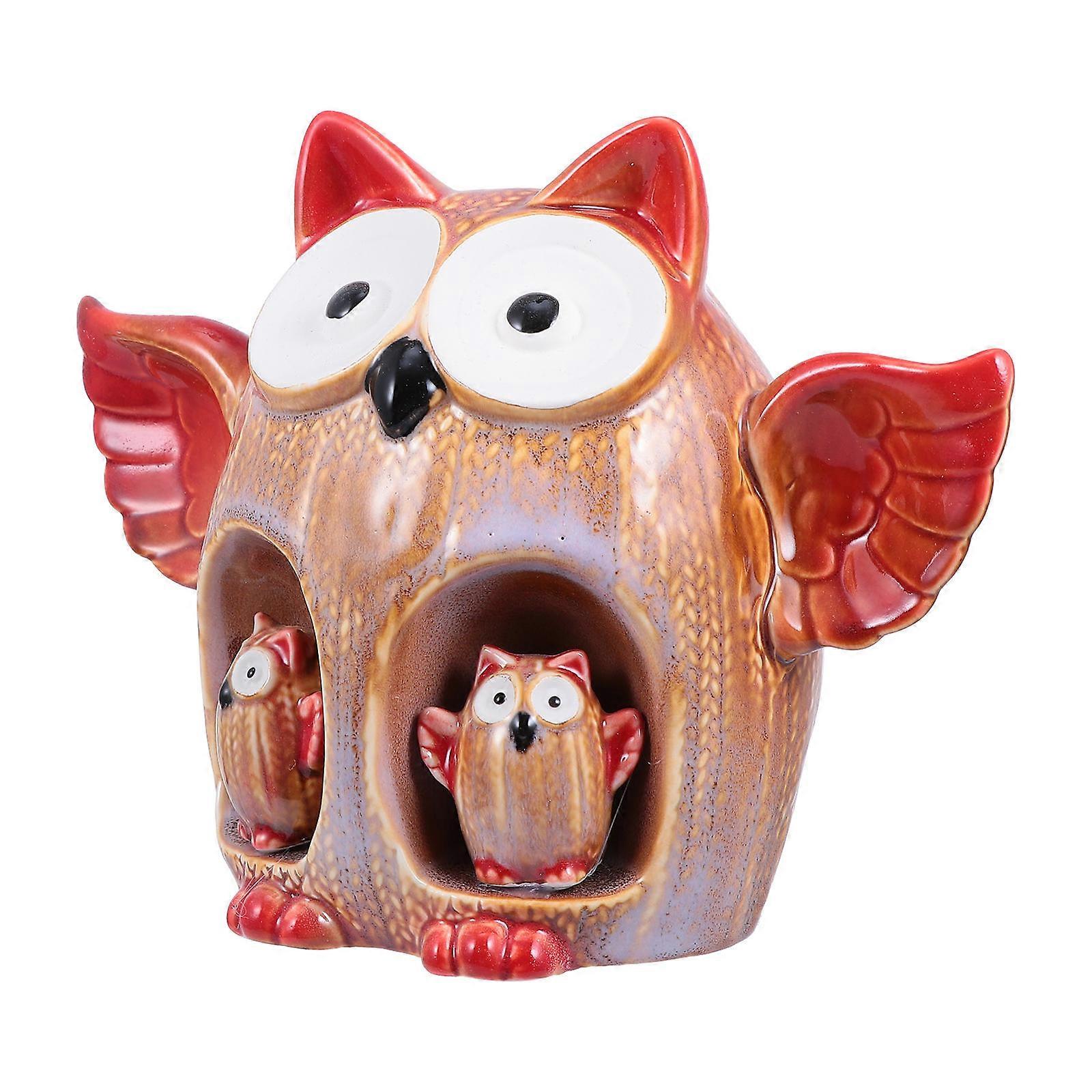 Cute Money Saving Bank Owl Shape Coin Bank Home Decoration Red 19.5x15cm 1Pack