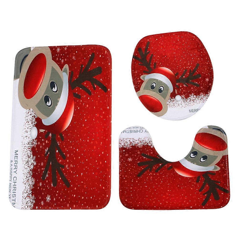 Toilet Seat Cover Set Bathroom Rugs Non Slip Easy to Clean Red 3Pcs
