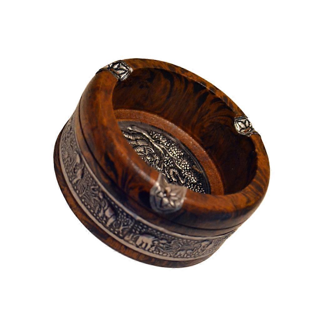 Cute Ash Tray Round Wooden Ashtray Vintage Elephant Pattern Table Decoration for Home Office Coffee 1Set