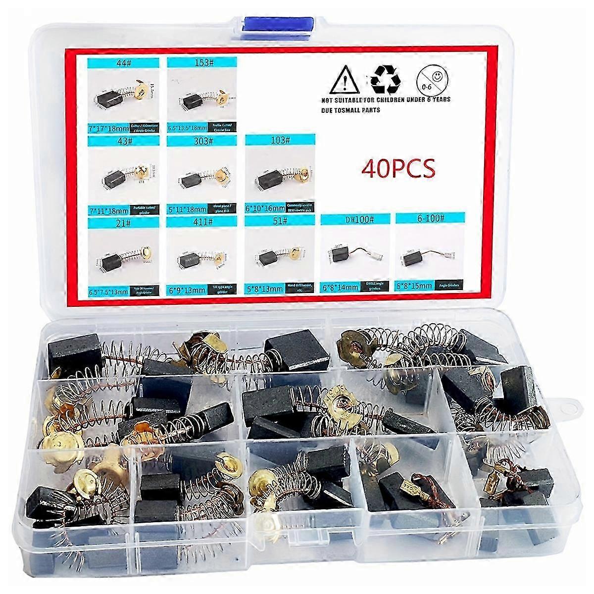 40Pcs Electric Motor Carbon Brushes for Power Tools - 10 Different Models Replacement Brushes