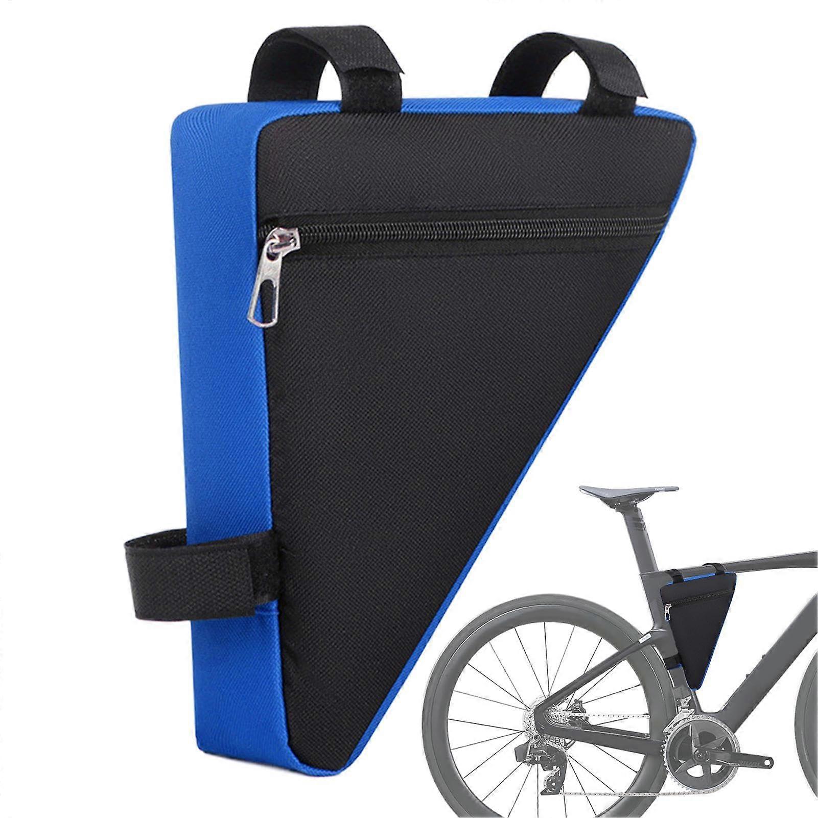Bicycle Triangle Bag Waterproof Front Tube Frame Bag Padlock-Compatible Phone Storage Blue