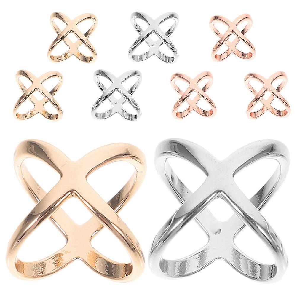 Scarf Rings with Metal Buckle, 9pcs Set, Smooth Shiny Surface, Cross Hollow Design, Medium Size for Scarves and Shawls, Multi Occasion Use