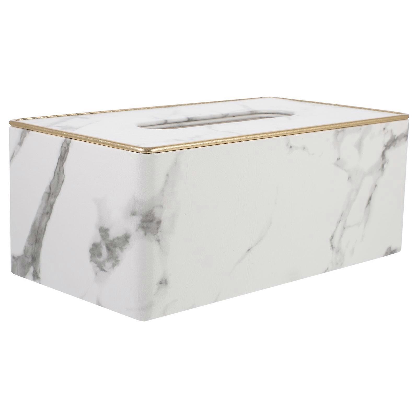 Delicate White Tissue Box Synthetic Material for Storage Marble Design 1pc
