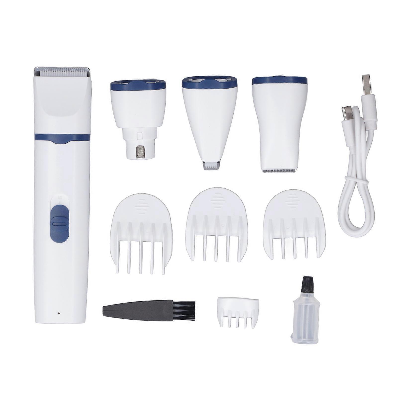 Pet Grooming Kit with 4 Different Blades USB Rechargeable Safe Multifunction Cordless Dog Clippers and Dog Paw Trimmer Kit Blue