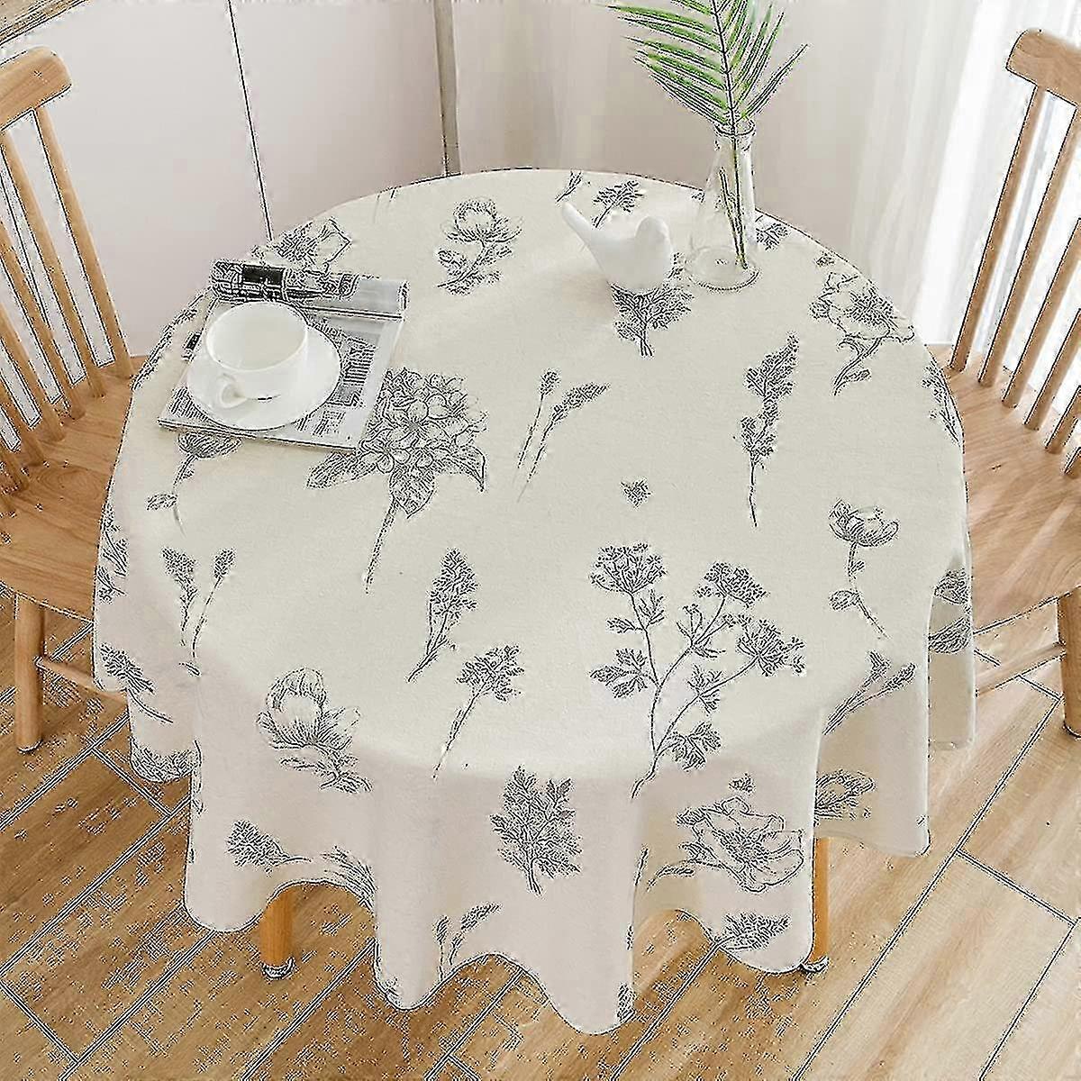 Beige Printed Round Tablecloth 150cm for Circular Dining and Living Room Tables, 1 Piece