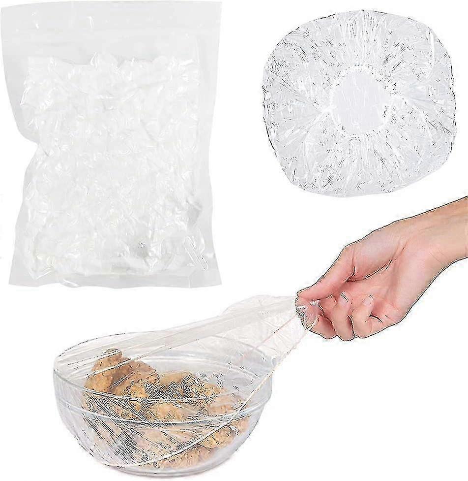 100 Pcs Reusable Elastic Plastic Food Covers, Transparent Bowl Wraps for Fresh Fruits and Leftovers