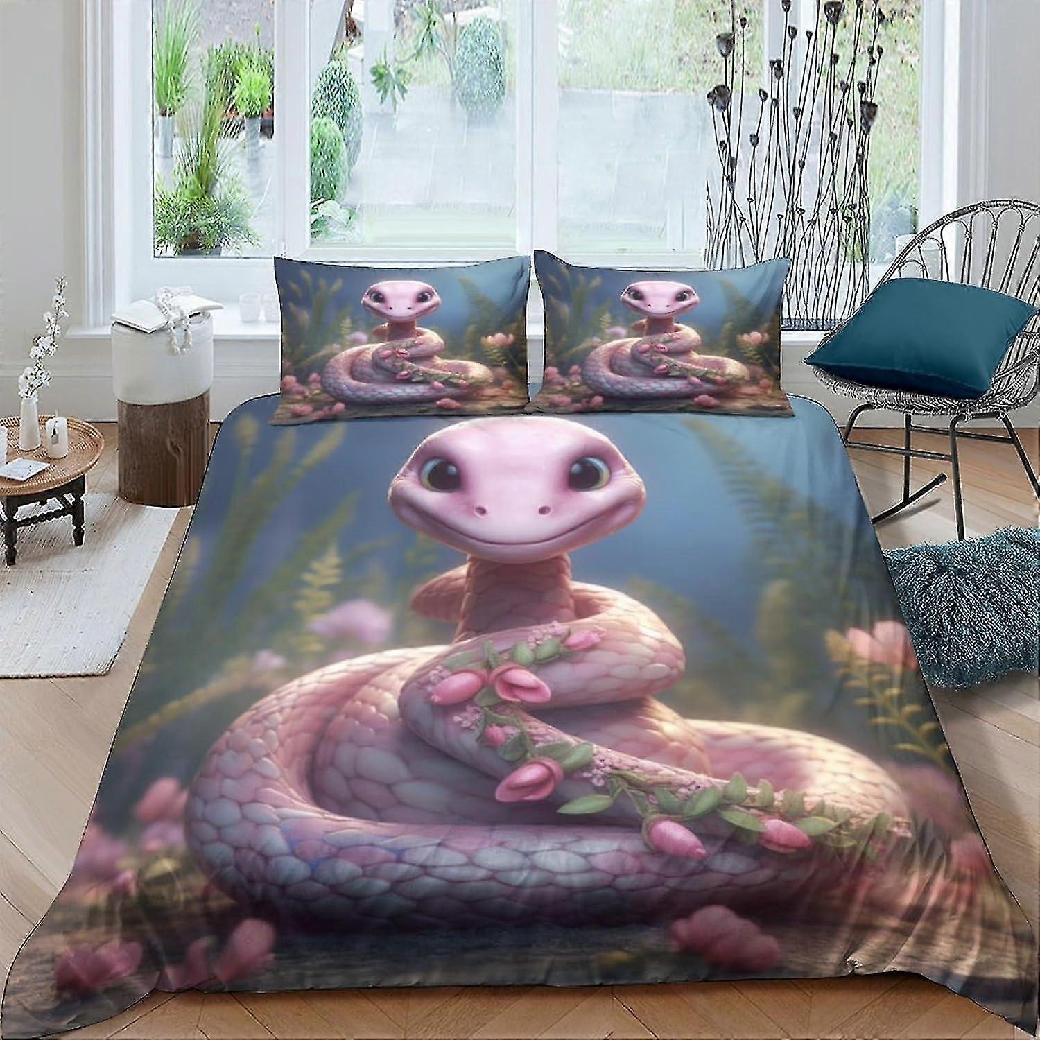 Conjunto de capa de edredão de edredão de cobra animal de 3 peças com fecho de correr Roupa de cama dupla de microfibra macia