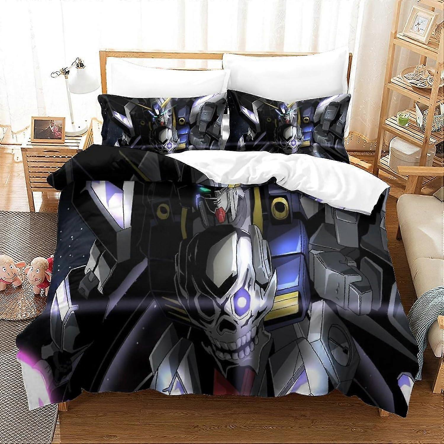 Conjunto de Edredom Efeito 3D Gundam com Fronhas para Crianças e Adultos (Animação 3D)