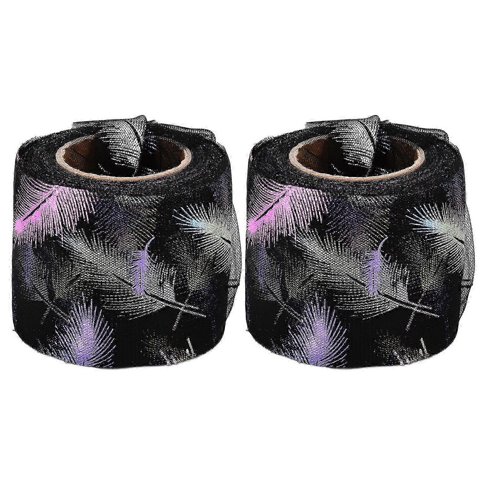 2Pcs Tulle Rolls 25 Yards Gradient Colorful Feather Pattern Decorative Mesh Crafts