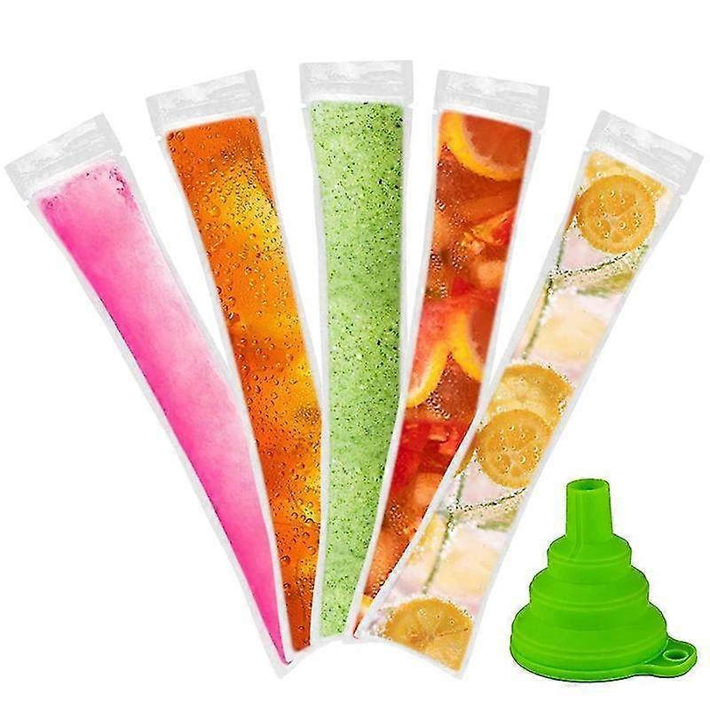Disposable Popsicle Bags 120Pcs with Funnel and Ice Sleeves for Freezer, Homemade Ice Pops, Fruit Snacks and DIY Frozen Treats