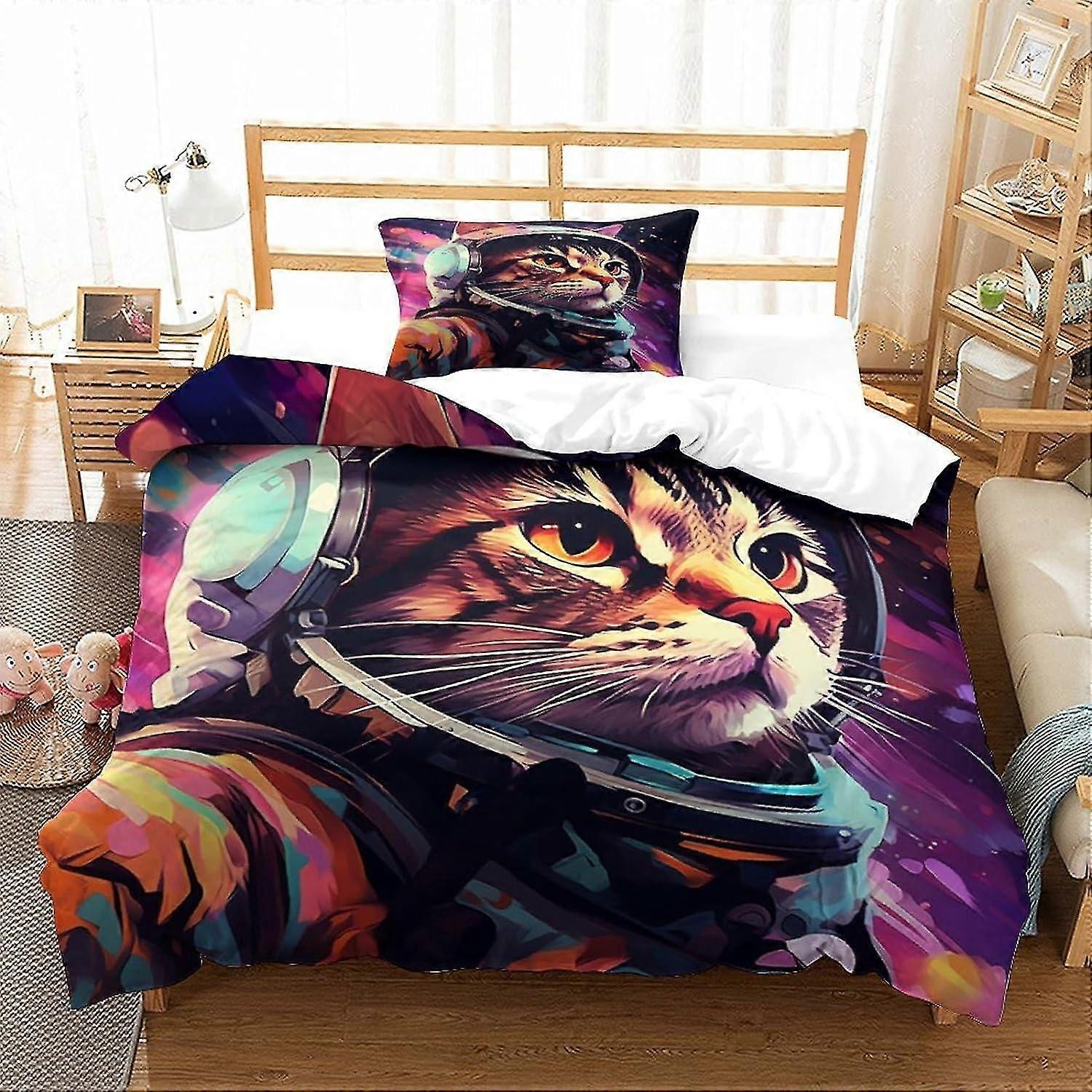 Space Cat Bedding Sets Duvet Cover Kitten Bed Set Collection for Teens Without Comforter Sheet Single