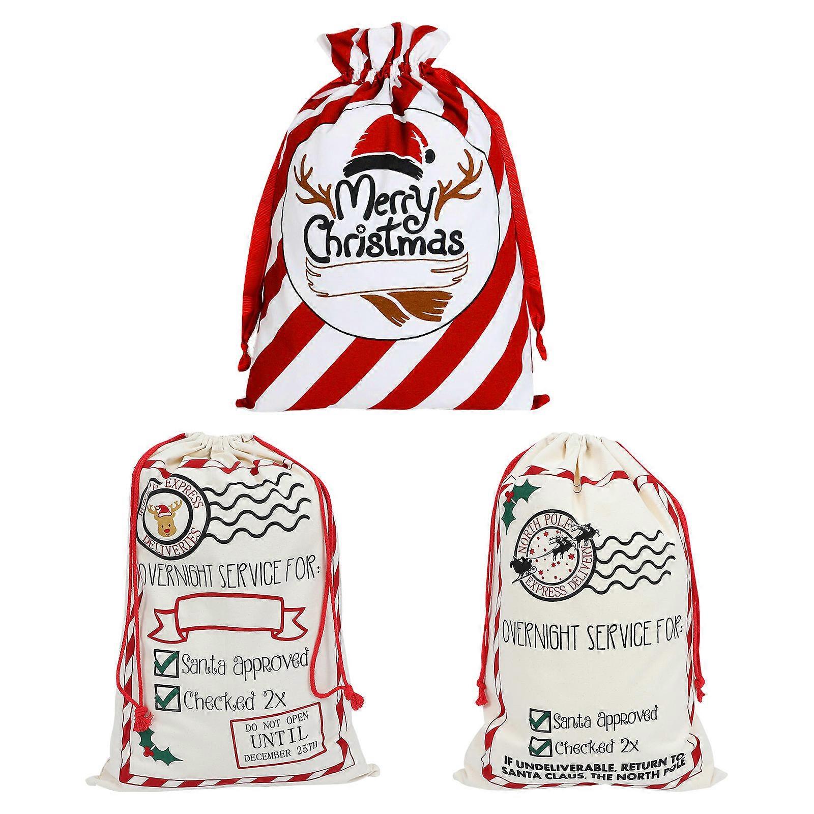 Present Storage Bags Creative Christmas Candy Drawstring Pouches Packing For Chocolate Crafts Round Top With Drawstring Closure Canvas 3Pcs