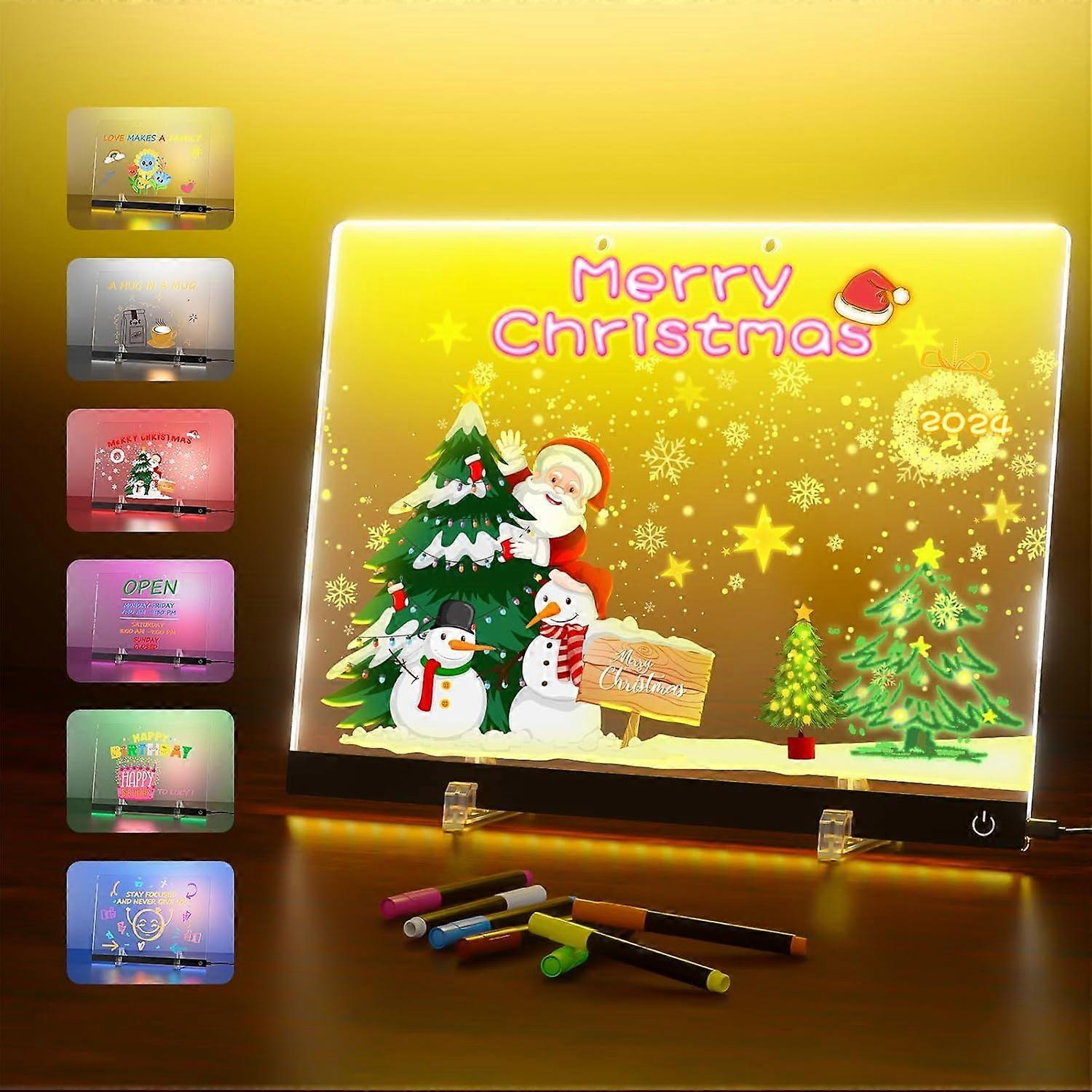 LED Notepad with 7 Colors, Drawing Board for Kids, Transparent Acrylic Board 20 * 30CM (Black1)