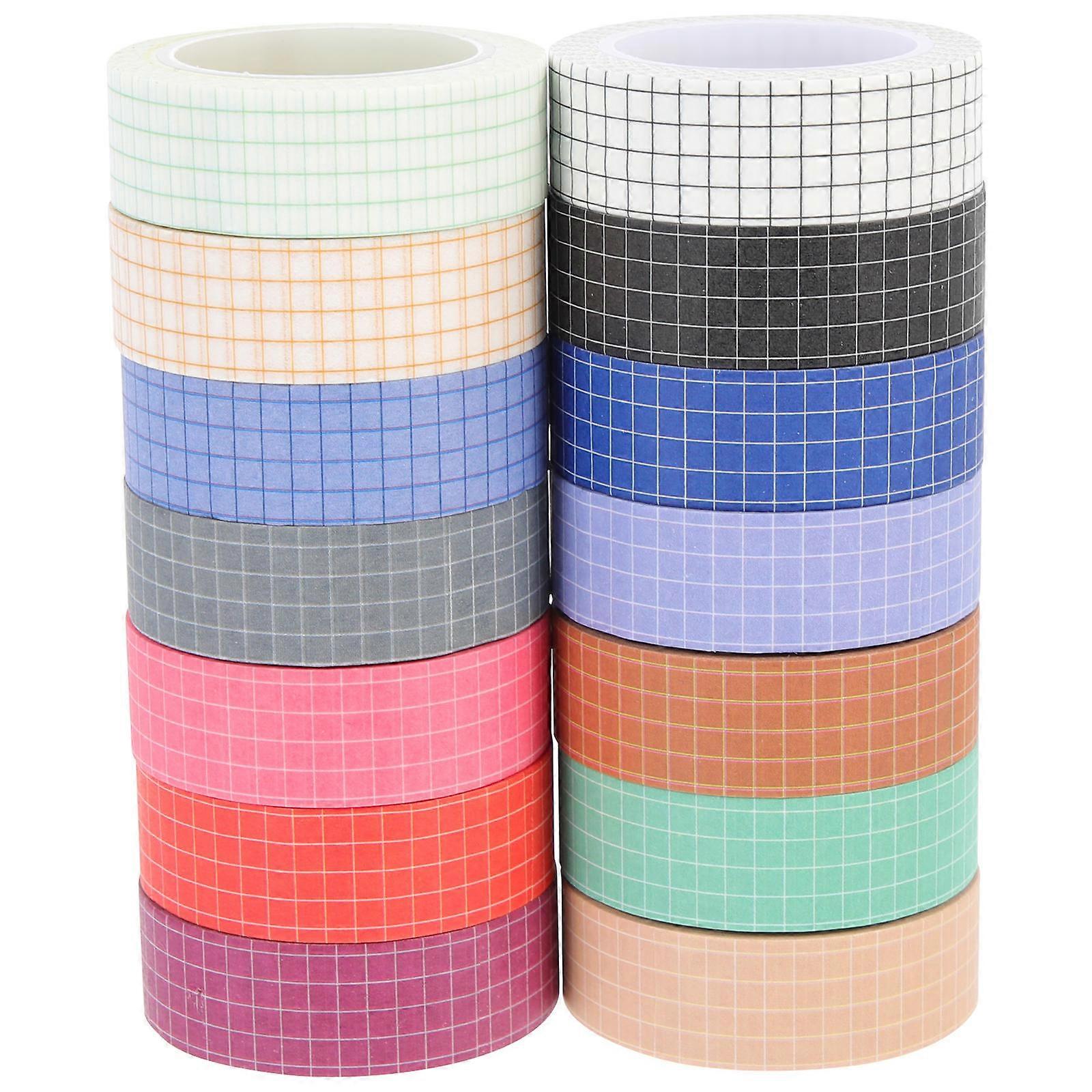 Solid Color Washi Tapes Diy Adhesive For Scrapbook Paper Crafts Wasabi Paper 1000X15Cm Grid Pattern 14 Rolls