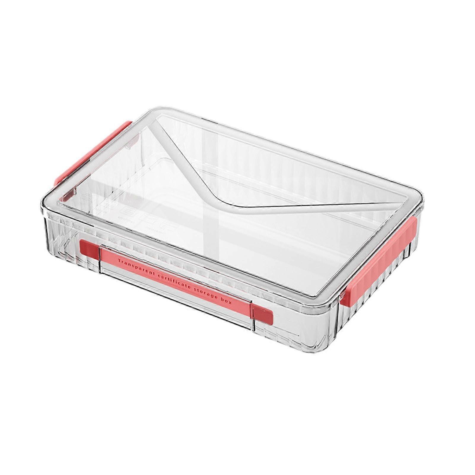 Clear File Box - Red Stackable Document Storage Bin with Lid and Handle, File Organizer for Home and School
