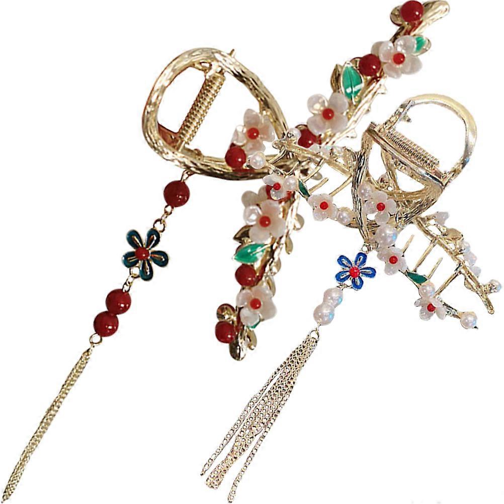 2pcs Flower Pearl Claw Clips for Thin Hair   Durable Tassel Hair Accessories for Women's Office, Parties & Daily Wear