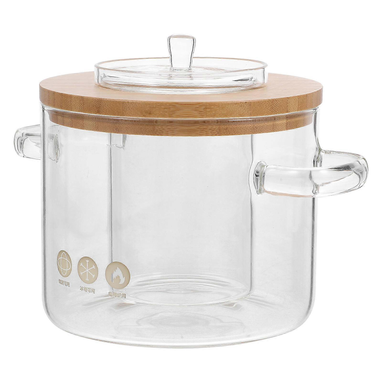 Transparent Glass Pot with Lid for Home Cooking Double Handles Easy to Clean 1.5L