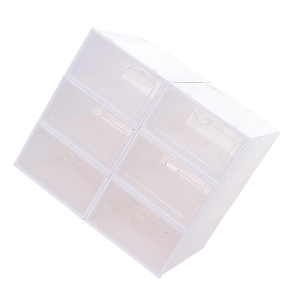 6pcs Stackable Transparent Shoe Boxes Thickened Plastic Storage Space Saving for Closets Dorm Rooms White