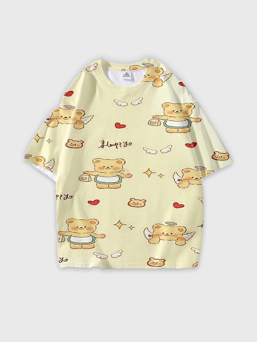 T-shirt round neck Pattern loose short sleeve O251