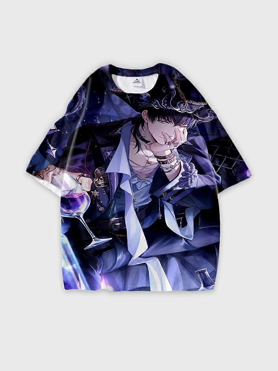 T-shirt round neck Role Pattern loose short sleeve E2542