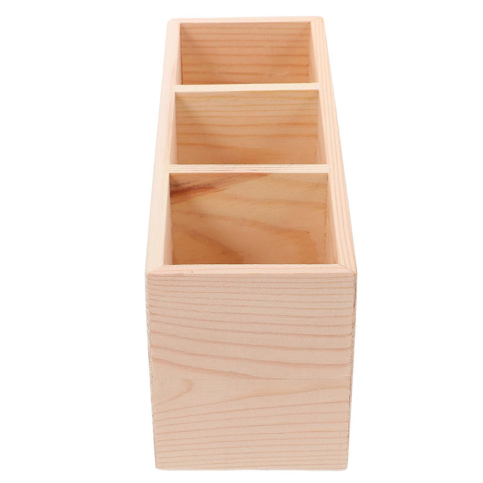 Rustic Wooden Pen Holder Desk Organizer with Compartments for Pencils, Makeup Brushes, and Remote Controls – Home and Office Storage Solution