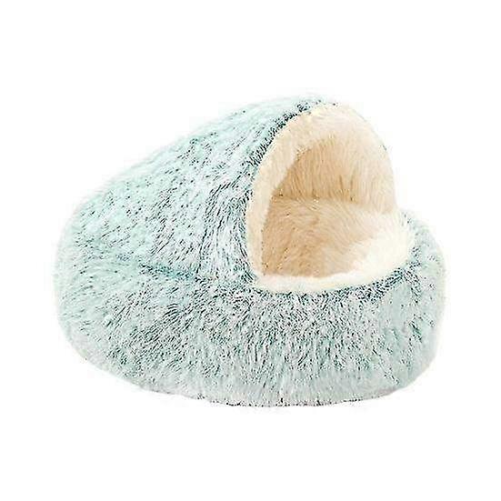 מיטת קטיפה נעימה לחתול עם ברדס - מערה רכה דמוי פרווה לחתולים מקורה וכלבים קטנים - קן חיות מחמד עגול מרגיע לנוחות חורף