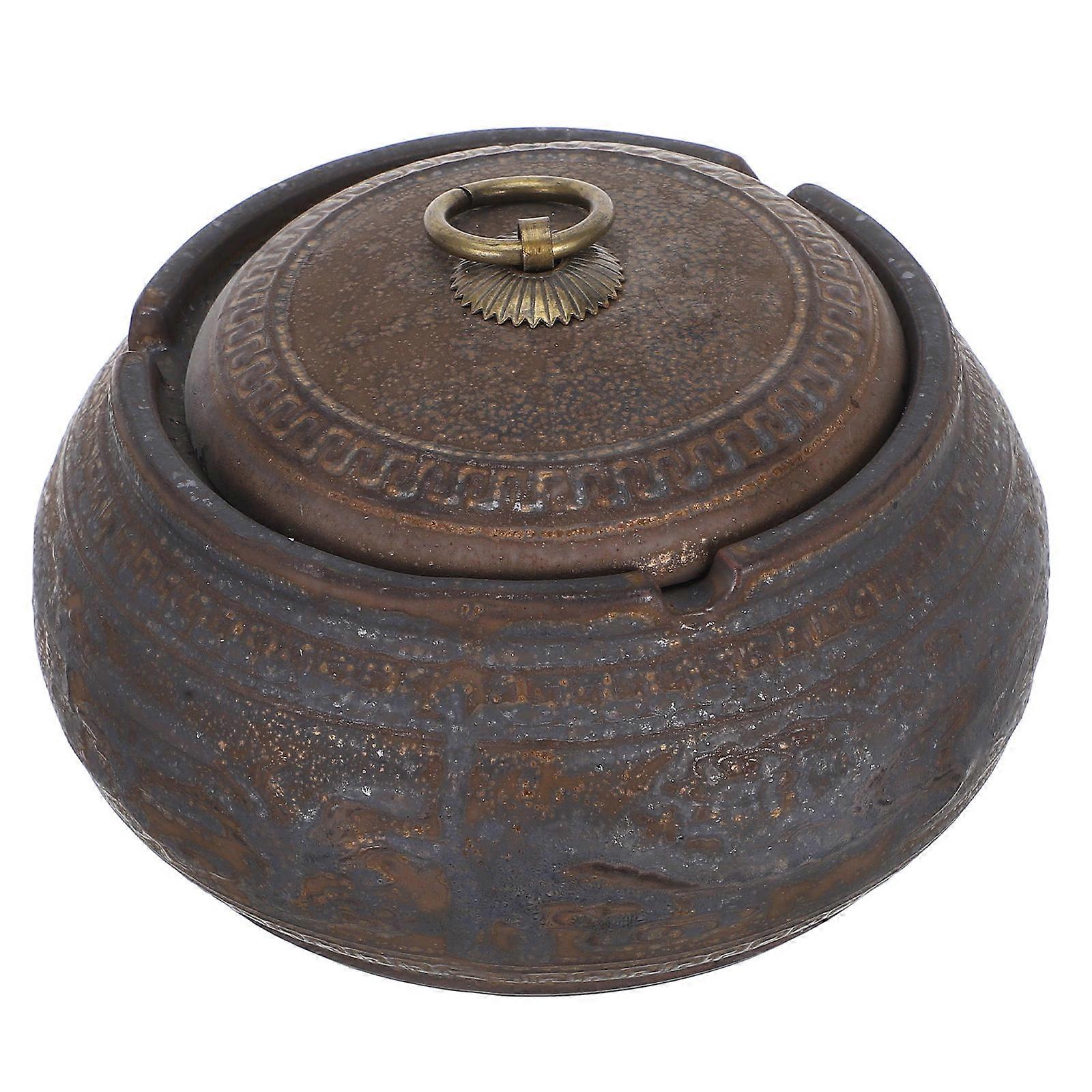 Cigarette Ash Holder With Lid Ceramic Ash Storage Container For Home Use Vintage Design Square Shape 1 Pcs